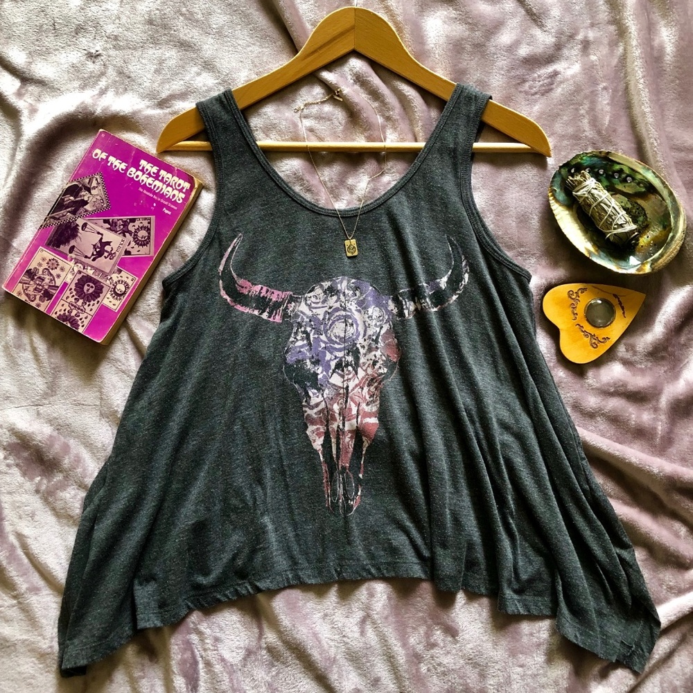PacSun/Kirra Cow Skull Tank Crop Top Punk/Boho